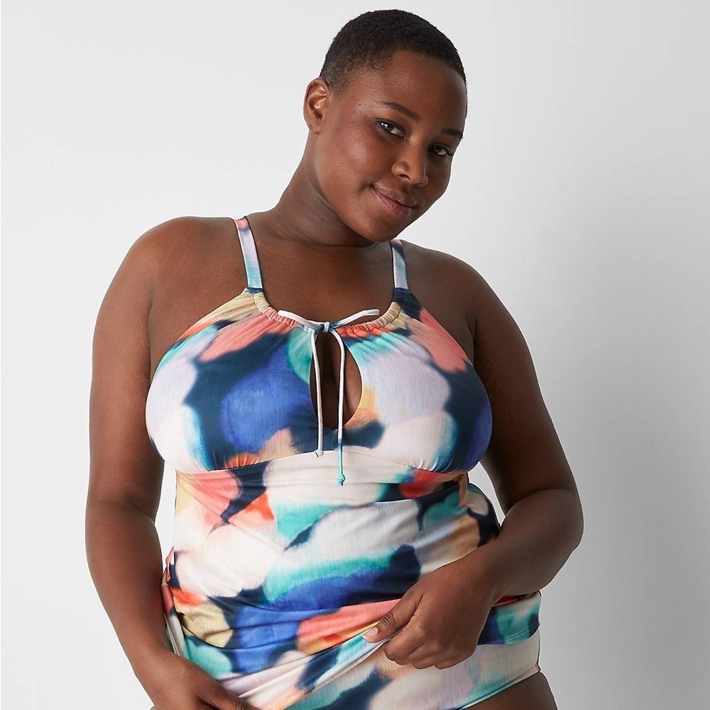 Cacique Lane Bryant Abstract Tankini Top & Swim Skirt size 22 peek-a-boo sexy